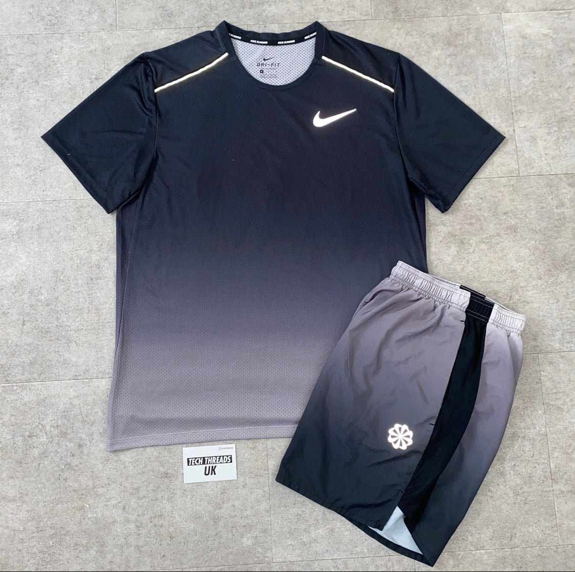 Rare Grey Gradient Running T-Shirt & Shorts Set