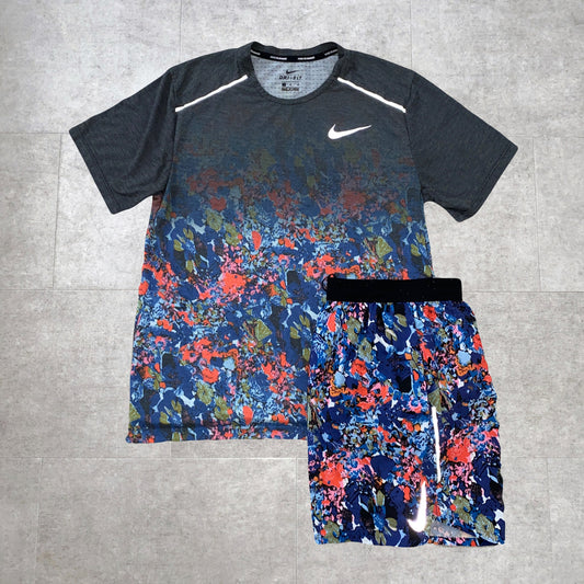 Rare Red/Blue Floral Running T-Shirt & Shorts Set